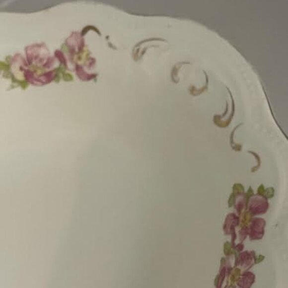 Johnson Brothers Pink Floral Oval Platter, Vintage Serveware Embossed Edging Mad - Picture 9 of 9